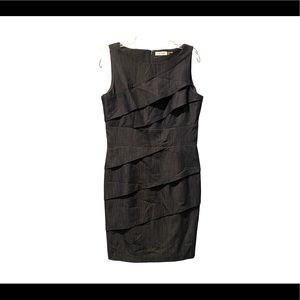 Calvin Klein Pleated Sheath Dress Womens Size 10 Layered Tiered Navy Blue CK